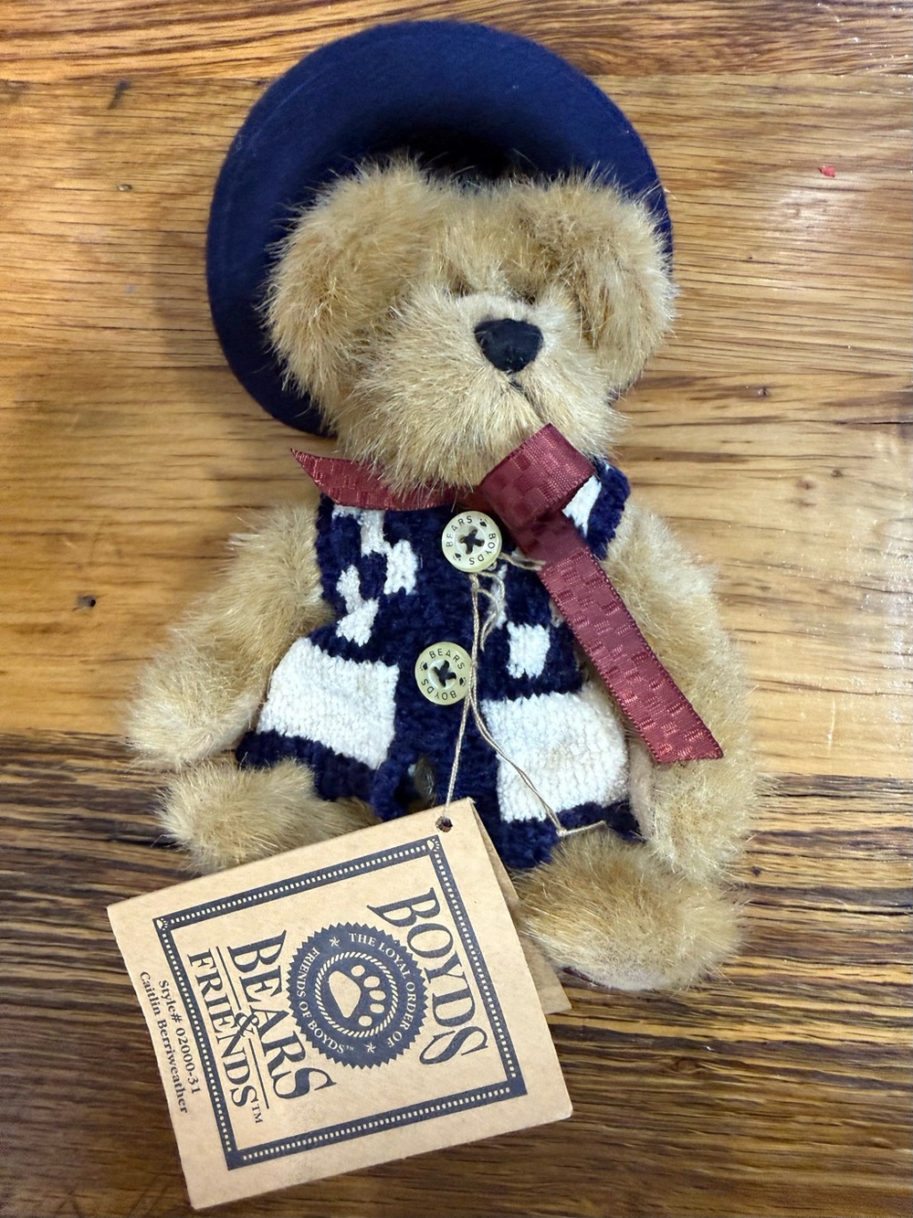 Boyds Bears Bailey Berriweather Bearwear 6" Plush Bear Hat Vest Ribbon Tags